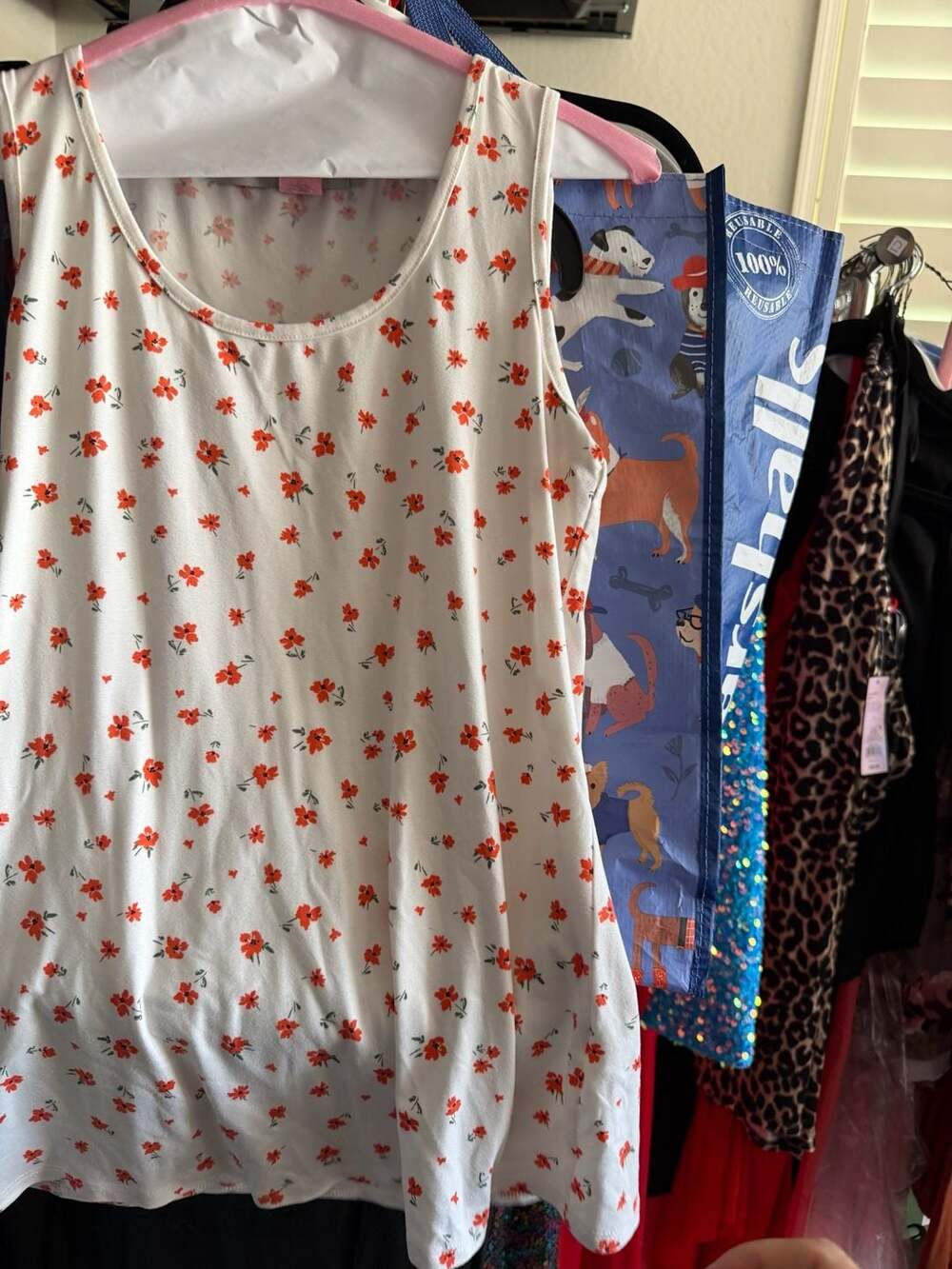 Cream Floral scoop neck tank top Poppy Road Boutique LLC,